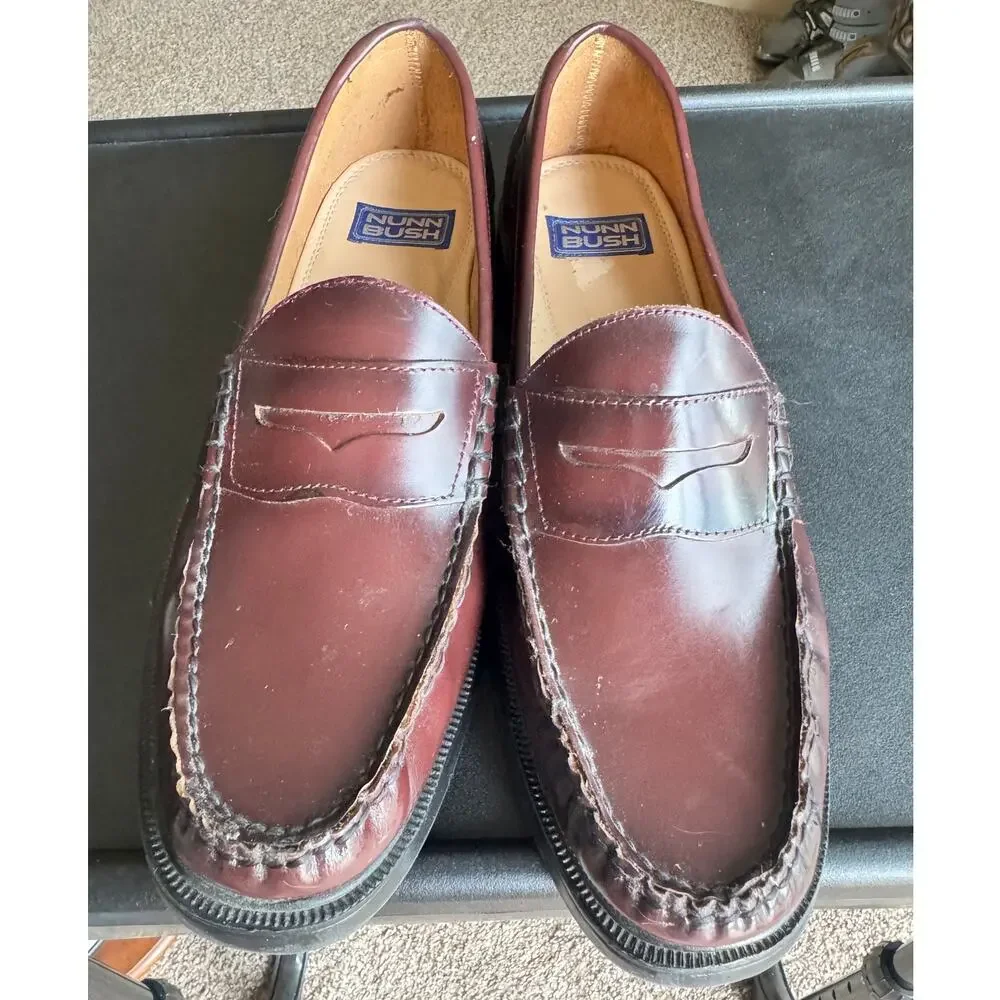 Nunn Bush Lincoln Penny Loafers Men’s Size 12 Burgundy Leather Moc Dress Shoes